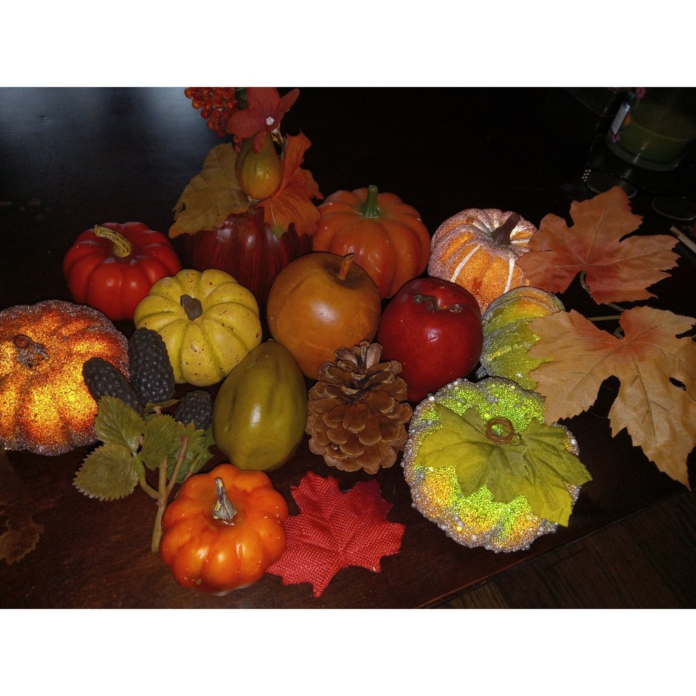 15 Artificial  Pumpkins Fruit Leaves Pine Cone for Fall Decorations‎ crafts Diy